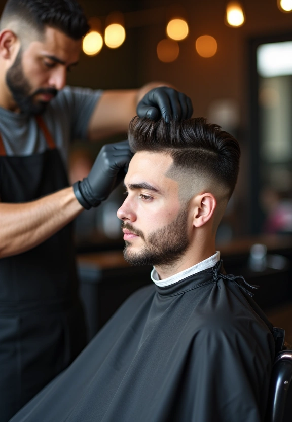 Precision fade haircut in progress