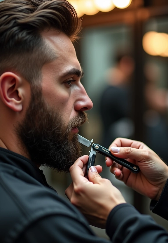 Beard trim with straight razor
