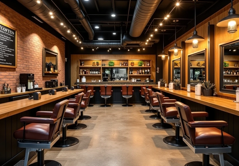 Barber stations and coffee lounge